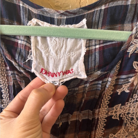 3J workshop blue plaid roses embroidered tunic XL - Picture 4 of 4